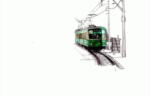 江ノ電は鎌倉・江の島・藤沢間の**10キロを走るローカル電車で、単線なので駅だけでなく七里ガ浜駅と稲村ケ崎駅の途中でも列車交換を行うことになります。