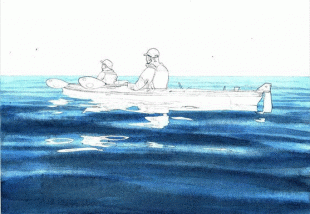 シーカヤックは水かきが両端についた　　　　　　　　パドルを 漕いで楽しむ海のスポーツです。
