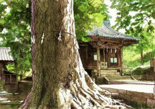 五霊神社の大イチョウは、高さ25ｍ、幹の周り6.7ｍの巨樹で、県の銘木100選にもなっています。