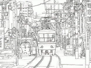 江ノ電の腰越駅と江ノ島駅までの600ｍは、一般道と言っても商店街の真ん中を走る路面電車そのものと化します。