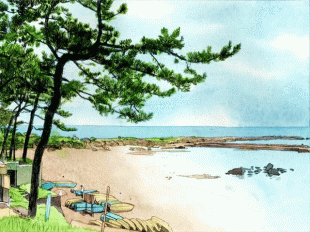 葉山御用邸に隣接した海岸の名前が問題です。「〇〇海岸」とお答ください。上皇御夫妻が裏の木戸を開けて海岸を散歩する、その海岸です。