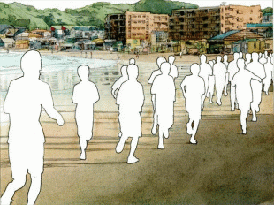 800ｍの美しい砂浜の海岸はこの町にとってもまさに多目的公園そのものです。今朝も早朝ランニングをしている若者たちがいました。この浜辺のある河岸の名前が今回の問題で、「〇〇海岸」とお書きください。