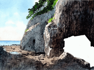 江の島大橋側を島の正面とすると、その真裏に「江の島岩屋洞窟」があります。