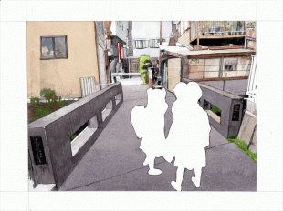 この川の名前は「逆川」、橋は「さかさばし」、変な名前ね。
