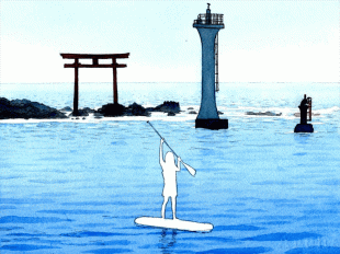 菜島の赤い鳥居を従え、裕次郎灯台は今日も海の安全を守っています。