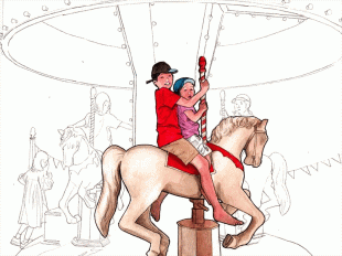 ＧＷ中の逗子海岸では、可愛いメリーゴーランドを楽しむことができます。