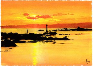 裕次郎灯台は、夕日の中にありました。